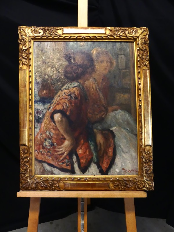 Schilderij - Fernand Toussaint – vrouw aan spiegel